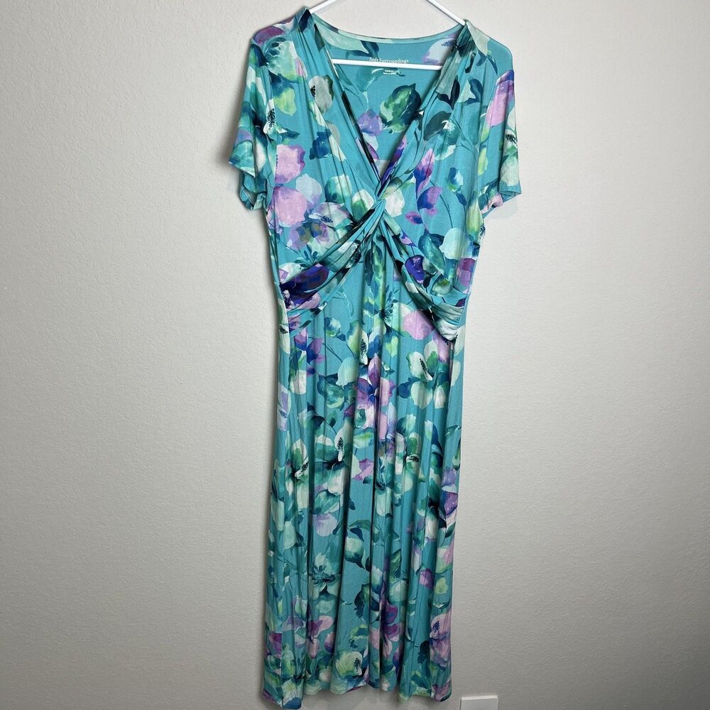 Soft Surroundings Dress Womens M Blue Floral Knot Front Fit & Flare‎ Maxi